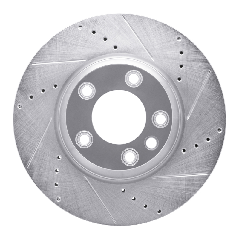 Audi Q7 Brake Rotor (1) - Left Front - R1 Concepts - Drilled & Slotted - Silver - `03-`15